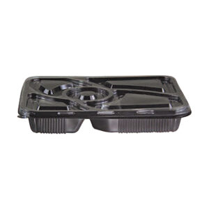 Black Microwavable Rect. Cont. 5 Comp + Clear Lid