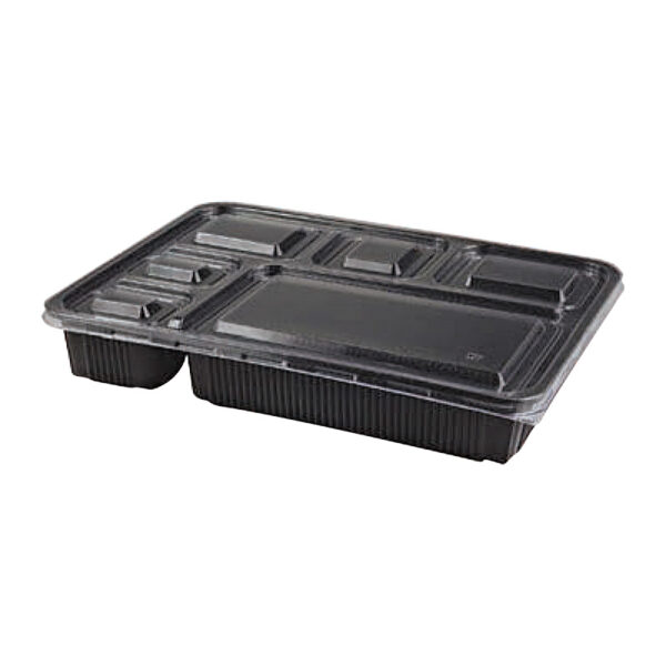 Black-Microwavable-Rect.-Cont.-6-Comp-Clear-Lid